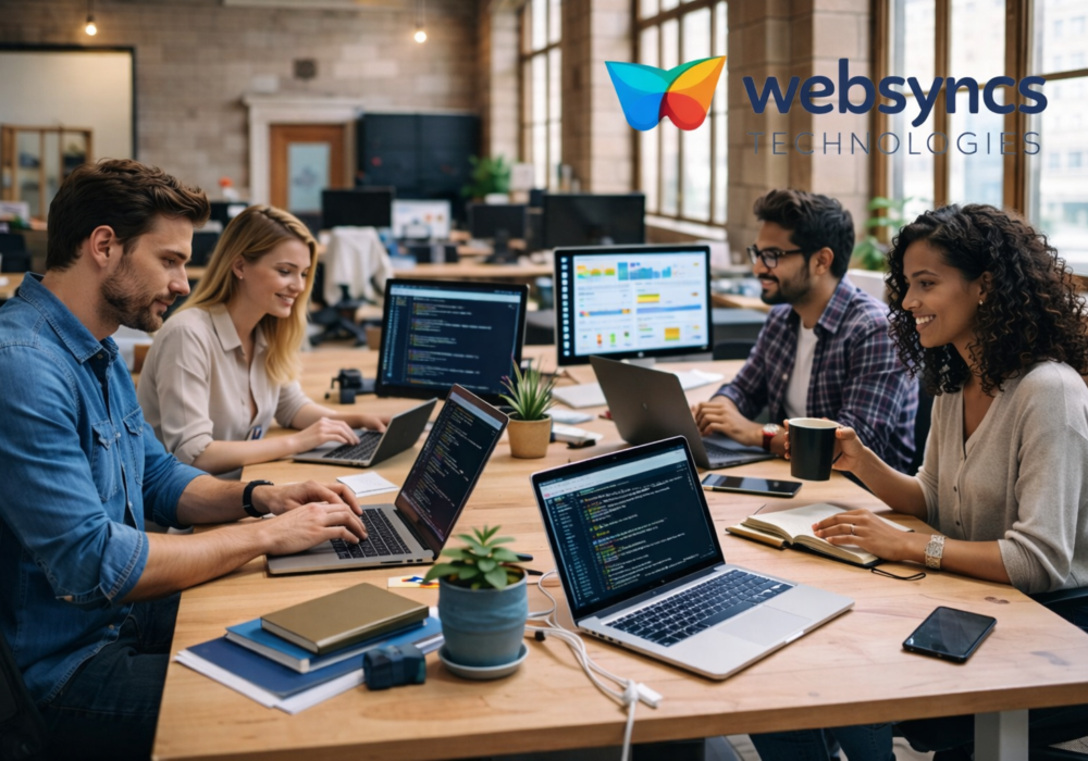 Dedicated software development team collaborating in a modern agile workspace