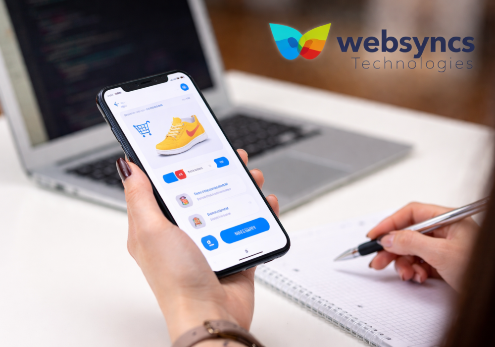 Mobile application development by Websyncs Technologies showcasing a modern app interface with professional software development workspace