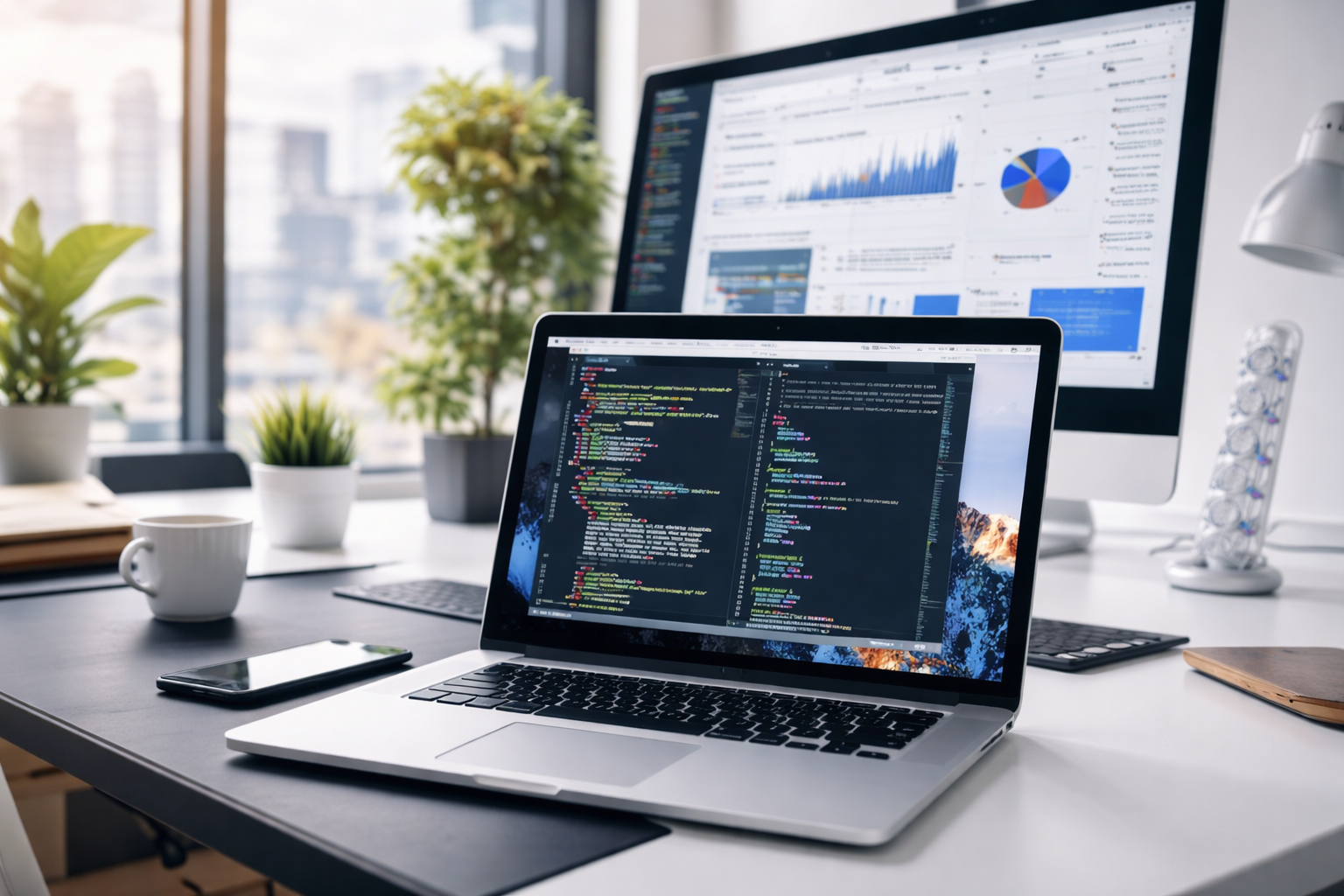 Modern software development workspace representing vision and innovation in software outsourcing