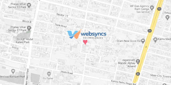 Websyncs Technologies office location map in Pratap Vihar, Ghaziabad, Uttar Pradesh, India